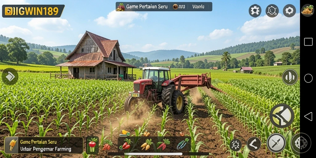 Screenshot gameplay BIGWIN189 menampilkan dunia pertanian yang menawan.