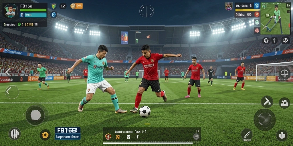 Screenshot gameplay FB168 dengan aksi seru di lapangan sepak bola.