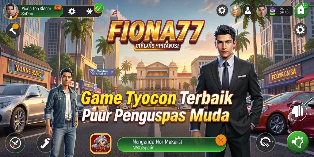 Tampilan gameplay menarik dari FIONA77 yang menggambarkan simulasi bisnis.