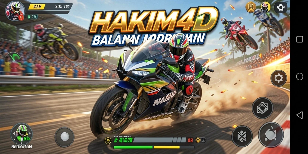 Gameplay seru dan menantang dalam HAKIM4D saat balapan motor.
