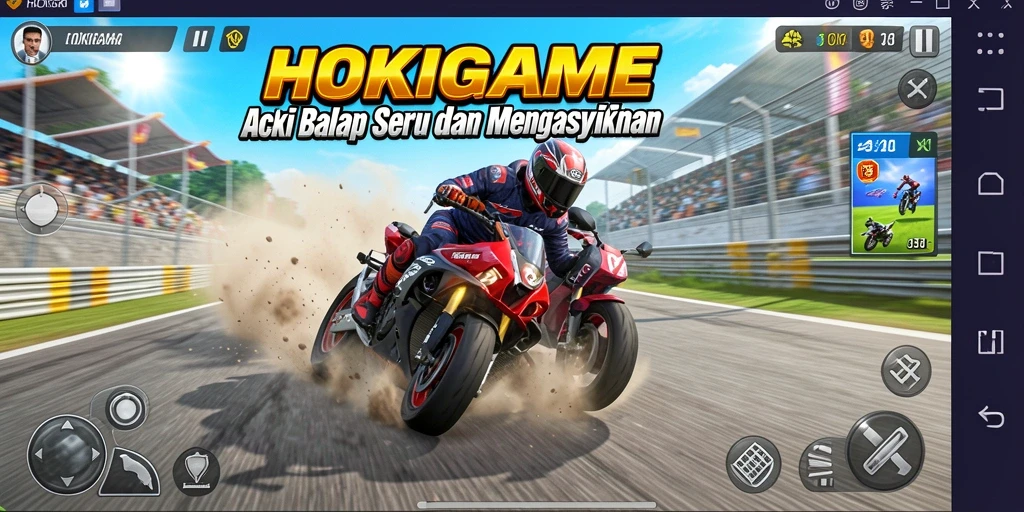 Screenshot gameplay HOKIGAME menampilkan aksi balap yang mendebarkan.
