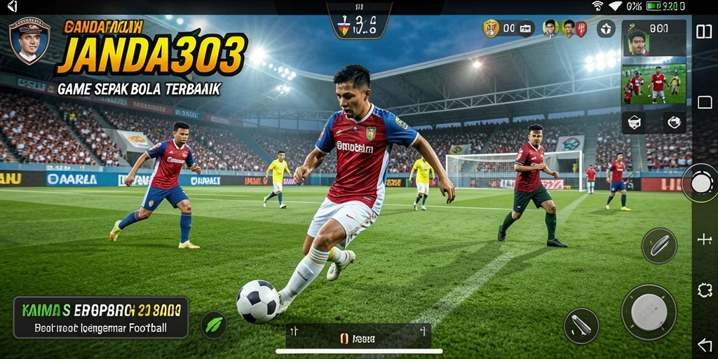 Screenshot JANDA303 menampilkan aksi intens di lapangan permainan sepak bola.