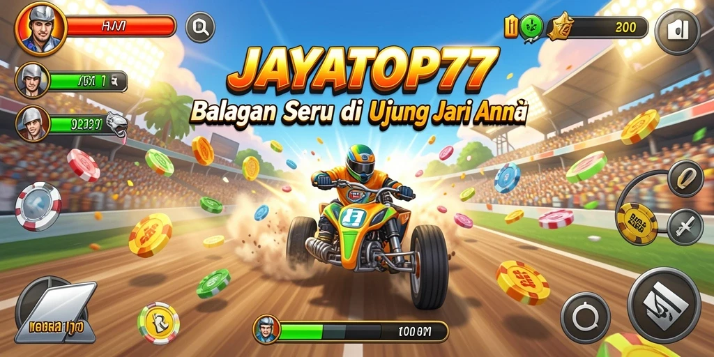 Screenshot gameplay seru JAYATOP77 dengan balapan yang mendebarkan.