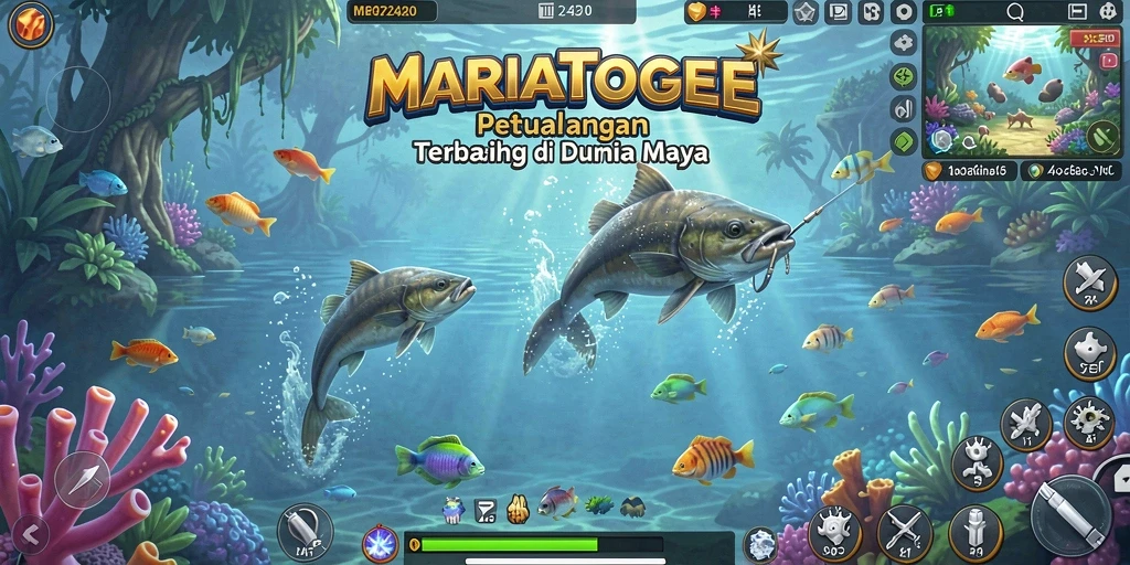 Tangkapan layar gameplay MARIATOGEL yang menampilkan pengalaman memancing yang seru.
