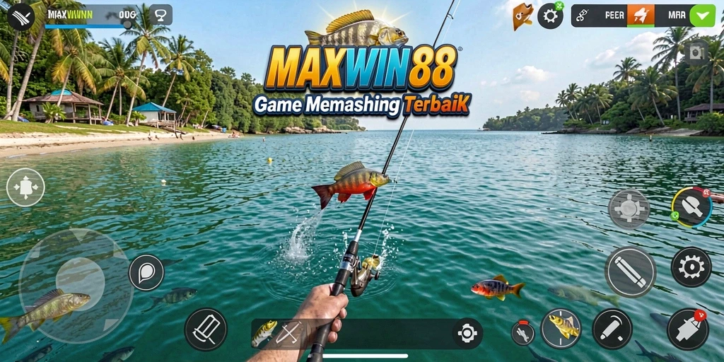 Tampilan menawan dari gameplay memancing di MAXWIN88 dengan berbagai ikan yang berwarna-warni.