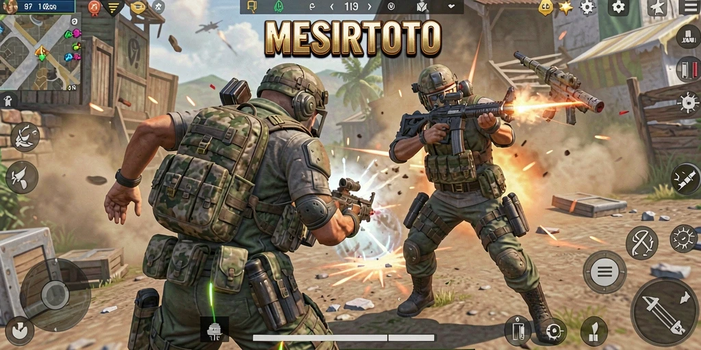 Gameplay seru <strong>MESIRTOTO</strong> menampilkan aksi Battle Royale yang mendebarkan.