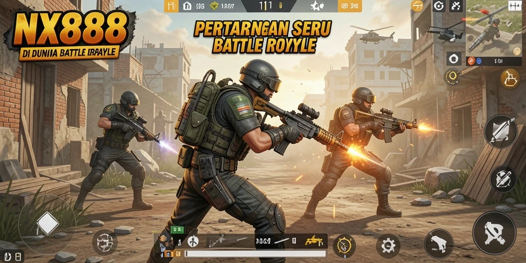 Gameplay seru NX888 dalam pertarungan Battle Royale.
