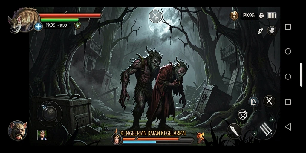 Screenshot gameplay PK95 yang menampilkan suasana Horror yang menegangkan.