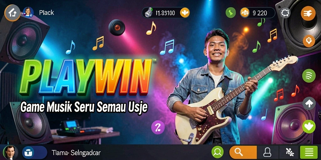 Tampilan gameplay seru di aplikasi PLAYWIN dengan lagu-lagu yang memikat.