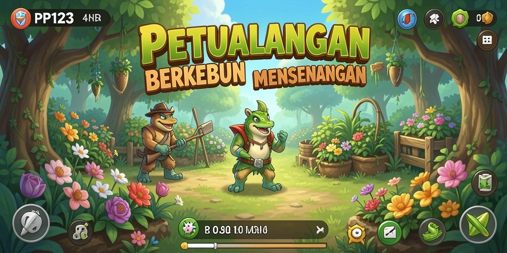 Gameplay menarik PP123 dengan kebun yang indah dan tanaman yang beragam.