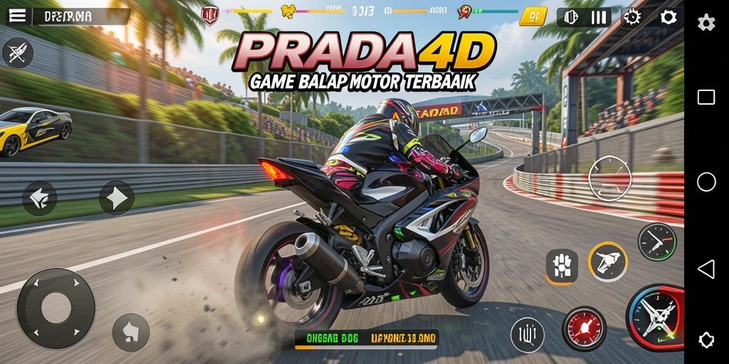 Gameplay PRADA4D dengan balapan motor yang seru dan mendebarkan.