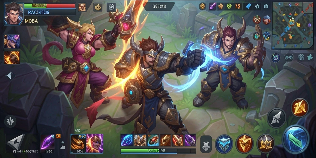 Screenshot utama RACIK198 menampilkan aksi gameplay seru MOBA.