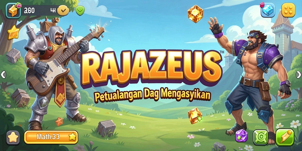Tampilan gameplay RAJAZEUS dengan permata berwarna-warni dan efek menyenangkan.