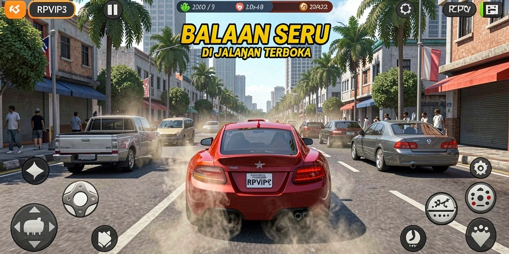 Tampilan gameplay RPVIP3 menampilkan kecepatan dan adrenalin balapan.