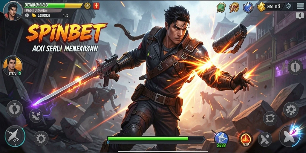 Screenshot utama SPINBET menampilkan intensitas pertarungan aksi.