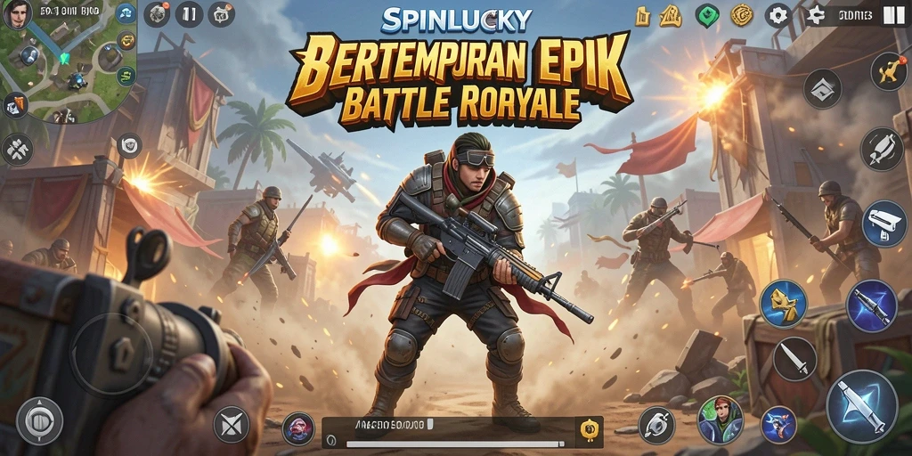 Screenshot menarik dari gameplay SPINLUCKY yang penuh aksi Battle Royale.